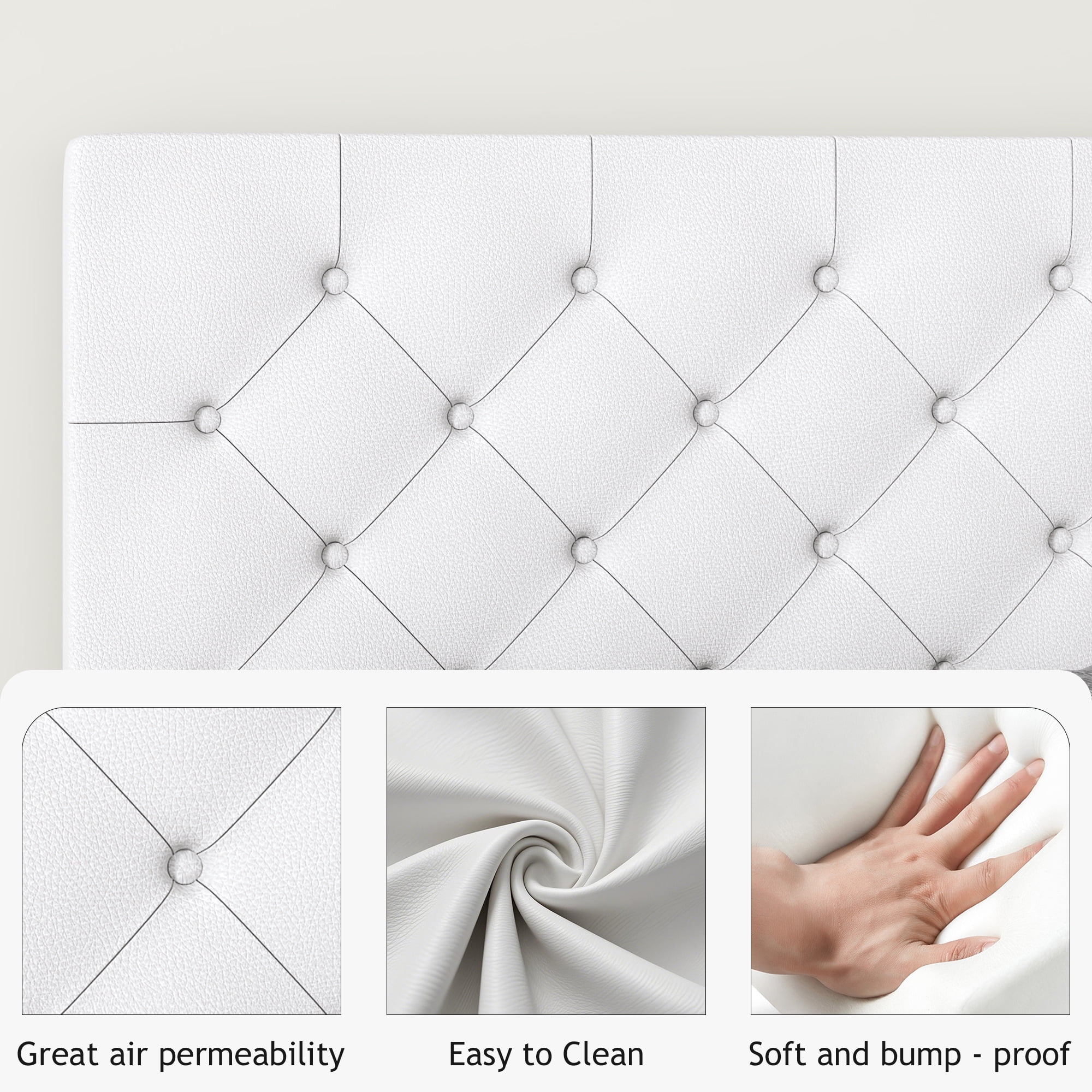 4 EVER WINNER Queen Bed Frame, Queen Upholstered Platform Bed with Button Tufted Headboard, White Queen Bed Frame, White