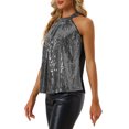 thumbnail image 4 of MODA NOVA Juniors Party Club Cocktail Sparkle Sleeveless Vest Tank Camisole Sequin Halter Tops Black S, 4 of 5