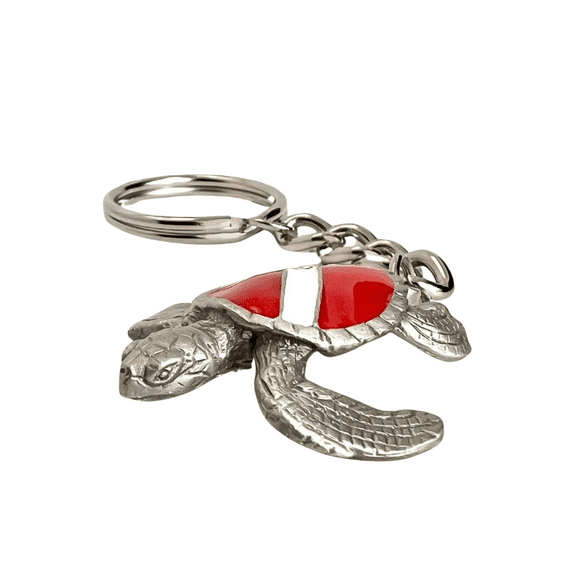 Turtle Keychain with Dive Flag for Men and Women- Gift for Turtle Lovers, Scuba Diving Turtle Keyring, Sea Turtle Key Fob, Gifts for Scuba