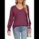 thumbnail image 1 of Camisas Casuales Holgadas de Larga para Mujer, Blusas Fruncidas con Cuello en V, Blusas de Moda. Vino Tinto XXL, 1 of 10