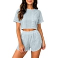 thumbnail image 2 of Endives Pajamas Set for Women Hollow Out Breathable Short Sleeve Tshirt and Shorts Split Home Set Two Piece Pajamas Lounge Sets for Women, 2 of 6