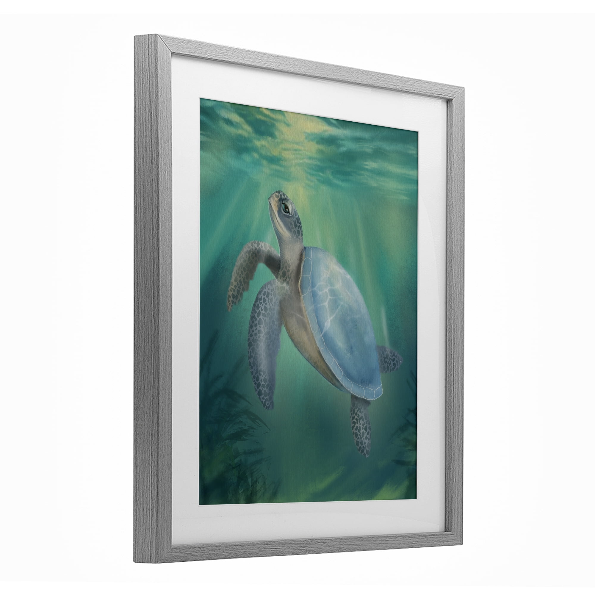 Stupell Industries Coastal Beach Sea Turtle Gray Framed Print Under Glass, design by Matthew Piotrowicz