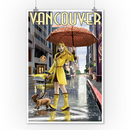 Rain Girl Pinup - Vancouver, BC - Lantern Press Poster (9x12 Art Print, Wall Decor Travel (Best Time To Travel To Vancouver Bc)