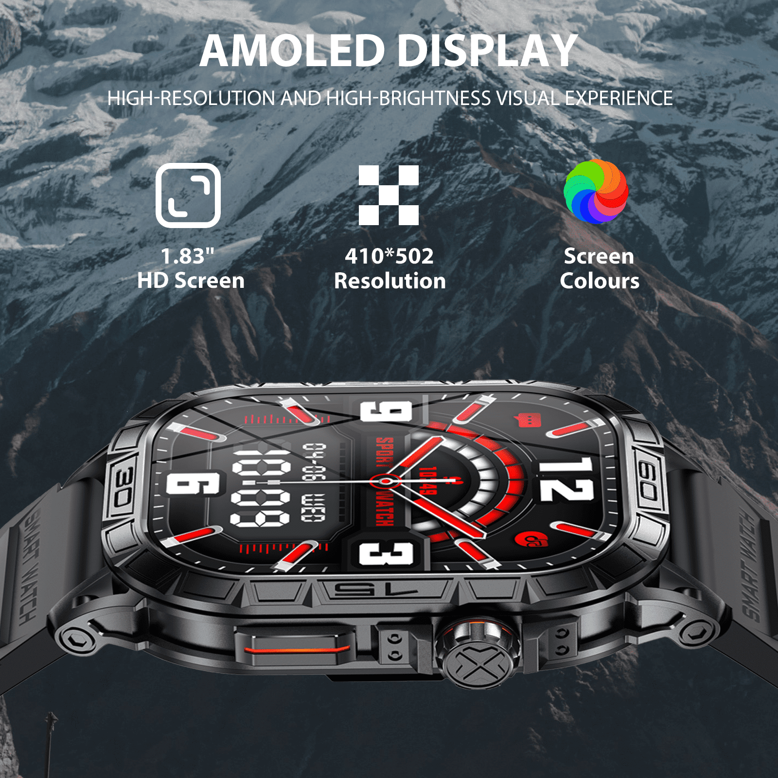 VOPOCO K63 Smart Watch for Men(Answer/Call) with AMOLED Screen Rugged Smart Watch Compass Big Battery Sports Smartwatch with 100+ Sport Modes Compatible with iOS Android, Orange, 1pc