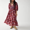 thumbnail image 2 of Robe Bohème Florale pour Femmes Col en V Taille Froncée Longue Robe Fluide, 2 of 9
