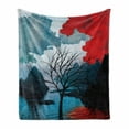 thumbnail image 1 of Lonely Tree Soft Flannel Fleece Throw Blanket, Ocean Mountains with Blurred Background Idyllic Nature Photo, Cozy Plush for Indoor and Outdoor Use, 50" x 70", Vermilion Blue, by Ambesonne, 1 of 6