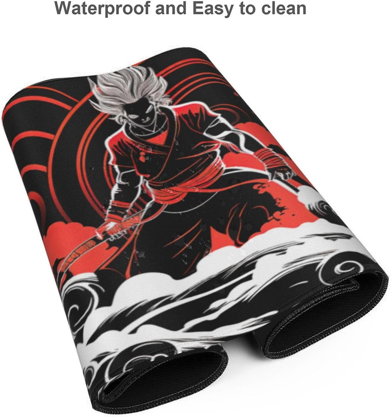 Japanese Samurai Cool Anime Red and Black Mouse Pad Extended XXXL 35.4" x 15.7" Desk Pad with Stitched Edges, Non Slip Rubber Base Gaming Keyboard Mouse Mat for Home Computer Office Laptop
