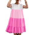 thumbnail image 5 of Vestido De Verano Vestido De Empalme De Color De Contraste Vestido Clásico De Una Pieza Con Puños Con Volantes Lavable A Máquina Para Verano Rosa Rojo XL Cergrey Rosa Roja XL, 5 of 5