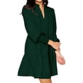 thumbnail image 2 of Casual V Neck Loose Womens Ruffle Tiered Long Sleeve Tunic Dress, 2 of 5