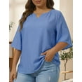 thumbnail image 4 of Oryer Womens Plus Size Tops V Neck 3/4 Bell Sleeve Womens Blouse, Trendy Tunic Summer Shirts for Women 1X-5X, 4 of 7