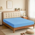 thumbnail image 2 of Lirex Full Size Fitted Sheet, 100% Cotton Deep Pocket Bed Sheet, Soft Breathable Sky Blue, 2 of 7