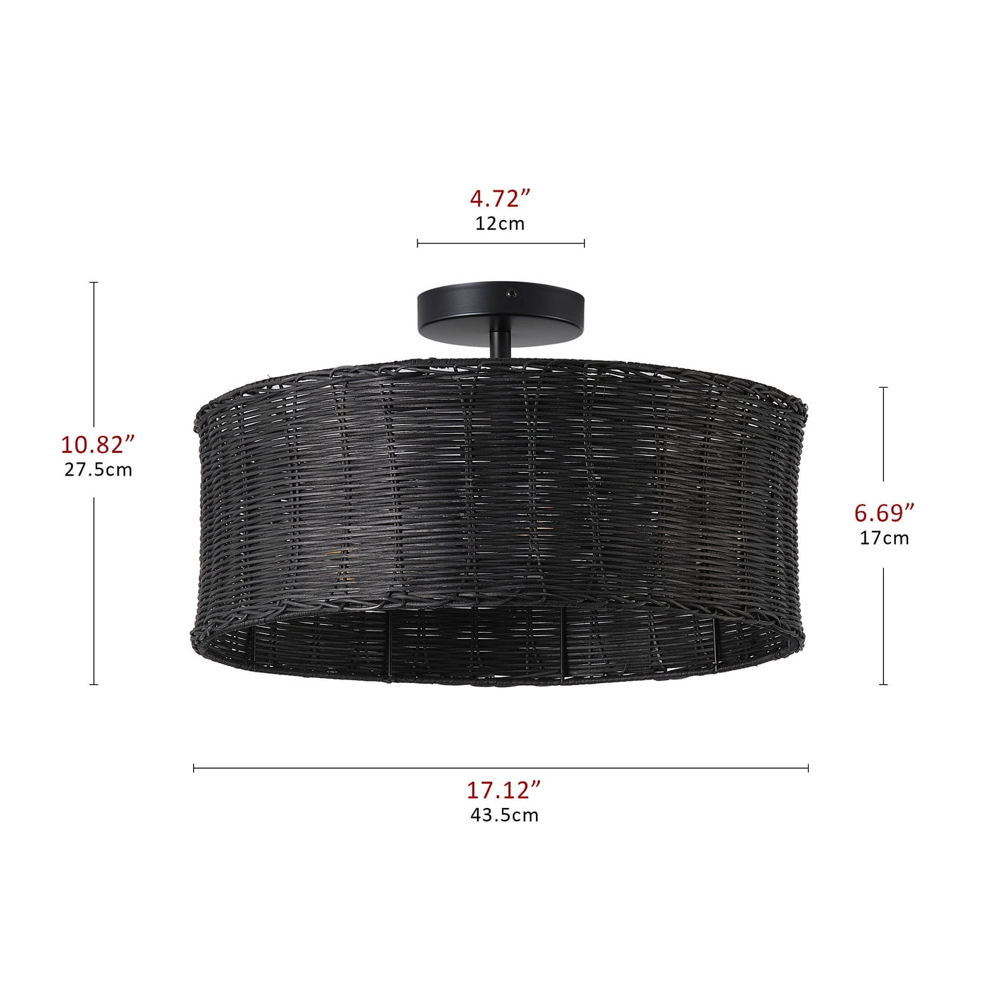 Aiwen 3-Light Modern Rattan Chandelier, Black Iron Cage Ceiling Light