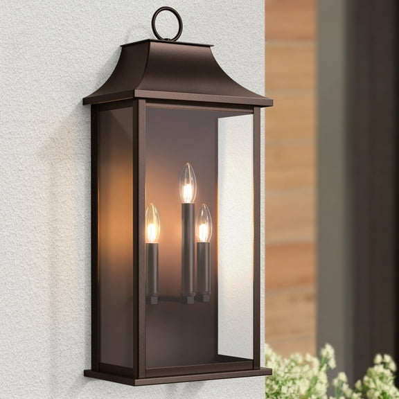 Maxax Dusk to Dawn Outdoor Wall Lights 3-Light, Oil Rubbed Bronze Exterior Lighting Fixtures, 25" Large Outdoor Wall Sconce, Waterproof Outside Wall Lantern for Porch Patio Garage