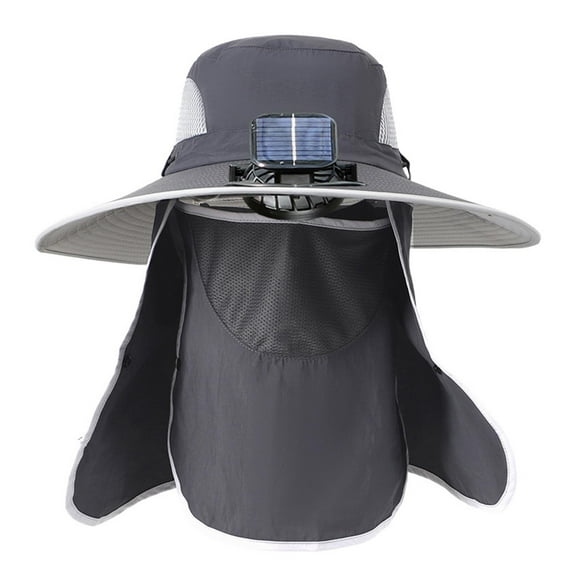 Sombrero solar de ventilador solar al aire libre con cubierta de cuello cara cómoda protección solar recargable Sombrero solar para hombres Capa de Gris oscuro