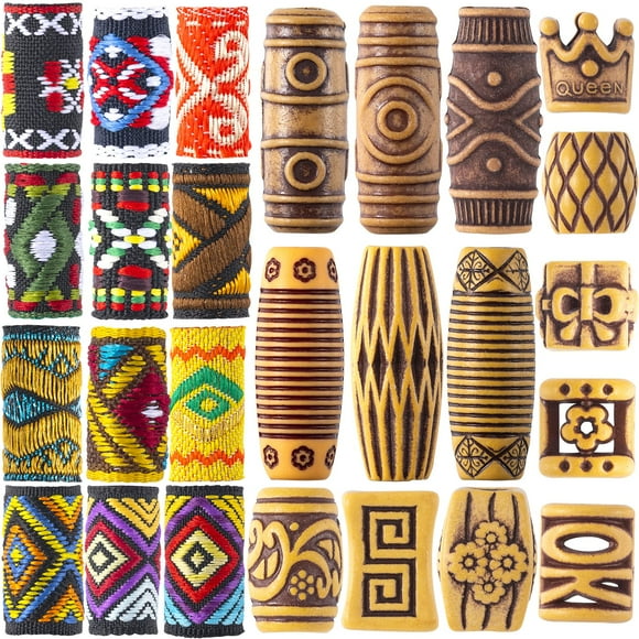 HINZIC 54 PCS Joyería para el Cabello Trenzas Tela Cuentas de Rastas Candados Vintage Pinzas para el Cabello Cuentas de Tubo Africano Simulación Accesorios de Rastas de Madera para Disfraz de Hallowee