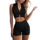 thumbnail image 2 of Conjunto de entrenamiento de pantalones cortos deportivos de cintura alta con cremallera sin costuras de dos piezas para mujer de moda Pompotops  ulkah936635, 2 of 9
