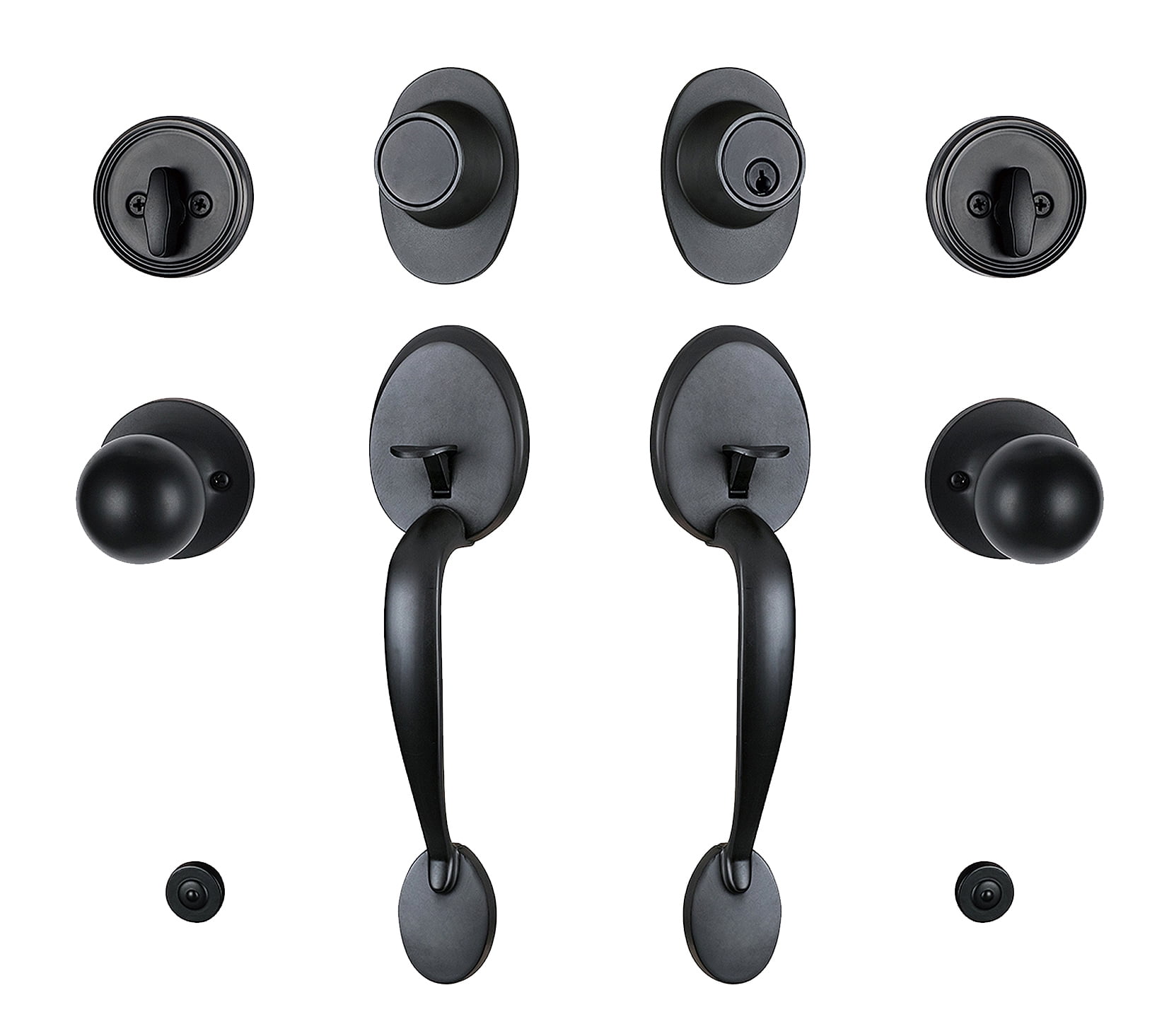 Black Double Door Handleset with Deadbolt Pack, Exterior & Interior