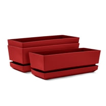 Cubiark Garden  12 inch Window Box  Planter (3pack) with saucer tray and drainage - Red - durable plastic pot, textured finish, removable saucer, for indoor & outdoor use, home decor