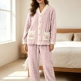 thumbnail image 4 of qelini Cardigan Pajama Set for Women Plus Size V Neck Fleece Lined Long Sleeve Top & Pants 2 Piece Winter Sleepwear Ptint Home Wear, 4 of 5