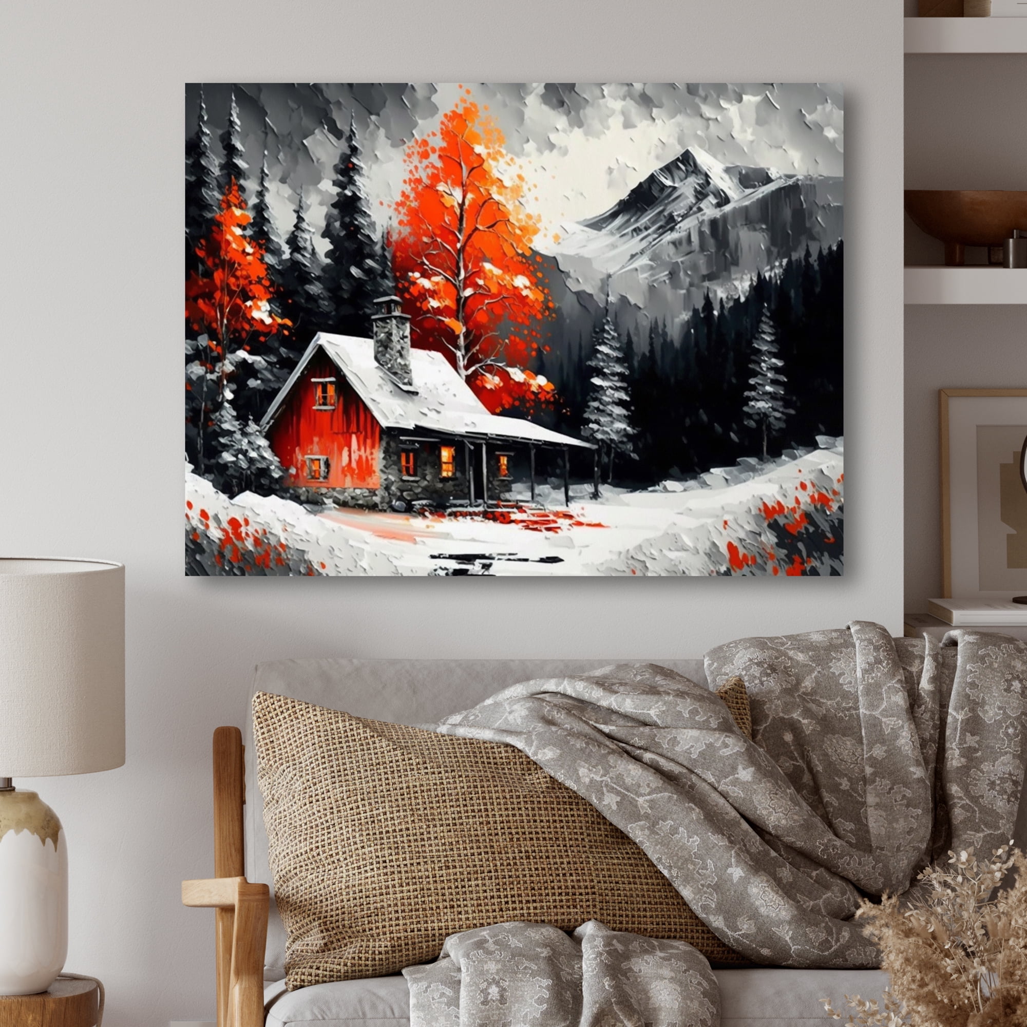 Designart Cabin In The Woods In Winter IV Canvas Wall Art
