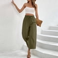 thumbnail image 6 of Nestiefly Cropped Linen Wide Leg Pants for Women Summer Casual Flowy Palazzo Pants High Waisted Beach Trousers with Pockets Army Green XL, 6 of 8