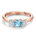 thumbnail image 3 of Gem Stone King 18K Rose Gold Plated Silver Swiss Blue Topaz and White Moissanite Engagement Ring for Women | 1.11 Cttw | Round 5MM | Gemstone November Birthstone | Size 6, 3 of 7