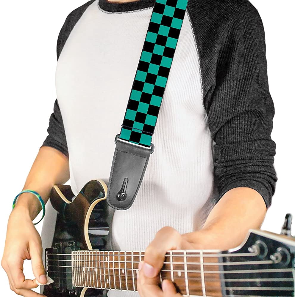 Buckle-Down Guitar Strap, Checker Black Teal, 2 Inches Wide