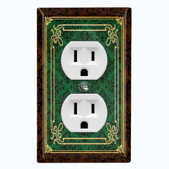 Metal Light Switch Plate Cover Elegant Victorian Floral Damask Frame Green FRA078