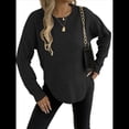 thumbnail image 1 of Suéter de Cuello Redondo para Mujer, Informal, Holgado, Cálido, Suave, Liso, de Larga, para Otoño e Invierno, Jersey de Punto. Negro M, 1 of 9