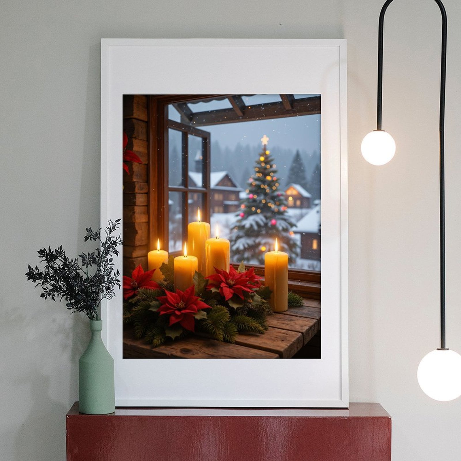 Diamond Art Kit for Adults, Candles Poinsettias Snowy Scene Diamond Painting for Adults Beginners, 5D DIY Diamond Art Painting Kits, Colorful Diamond Painting Craft for Home Decor 12x16