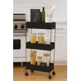 thumbnail image 4 of Simpli Furnished Woven 3-Tier Rolling Cart Slim Storage with Wheels for Kitchen & Bathroom, Lightweight, 16"w X 5"d X 29.5"h, 2-Pack, Black, 4 of 5
