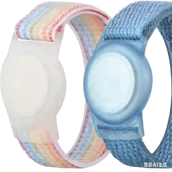Kids Wristband Compatible with Apple AirTag, Protective Case for Air Tag GPS Tracker Holder with Nylon Bracelet, Adjustable Anti Lost Watch Band for Toddler Child Elder(Rainbow A & Blue)