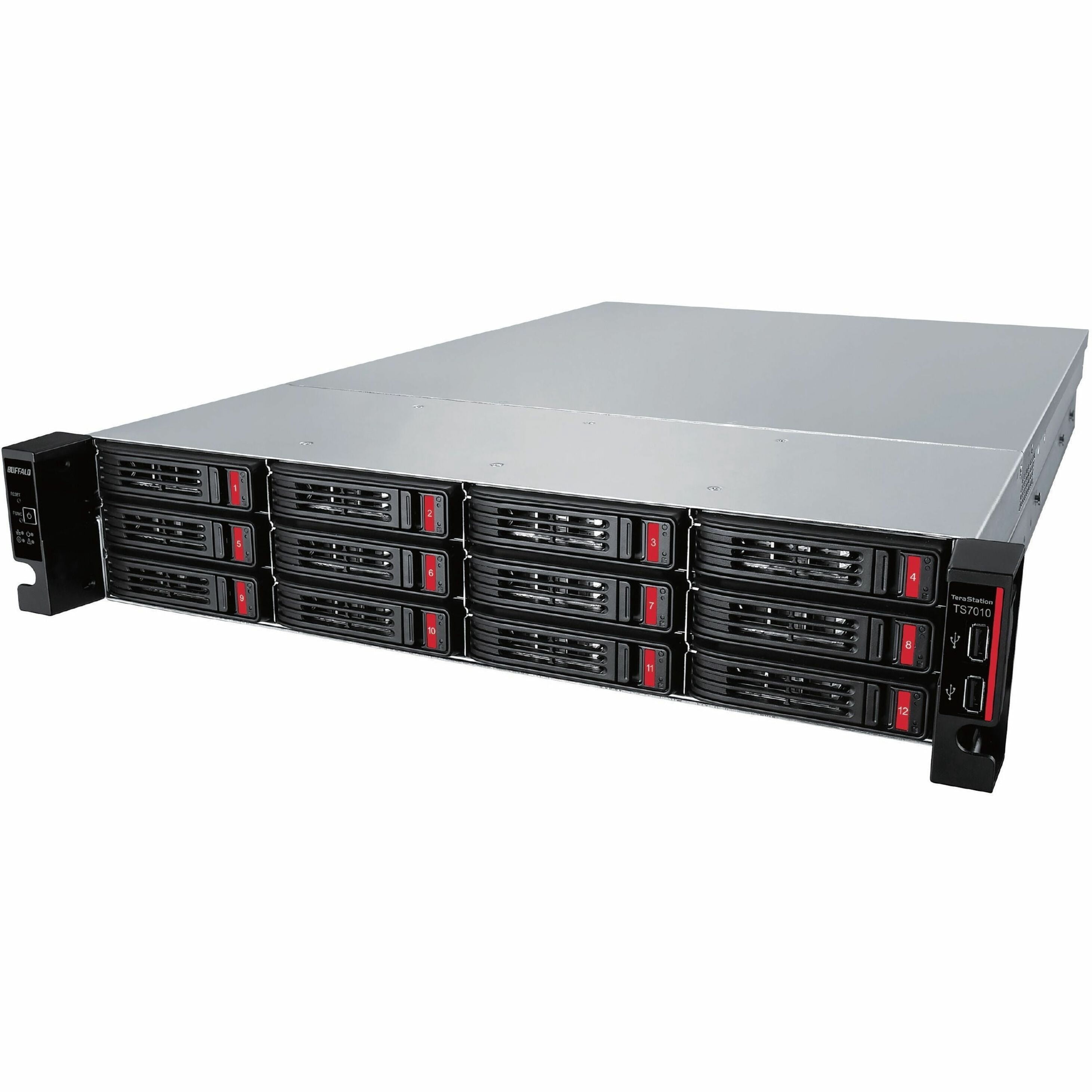 BUFFALO TeraStation 12-Bay 71210 96TB (12x8TB) High-Performance Rackmount NAS Hard Drives Included - Intel Xeon D-1713NT Quad-core (4 Core) 2.20 GHz - 12 x HDD Supported - 240 TB Supported HDD Capa...