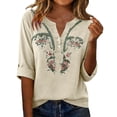 thumbnail image 5 of Women's Short Sleeve T-Shirt Beige Unbelievably Soft Linen Shirt for Women: 2026 Spring Summer Casual Button Down In Breathable Loose Fit, 5 of 5