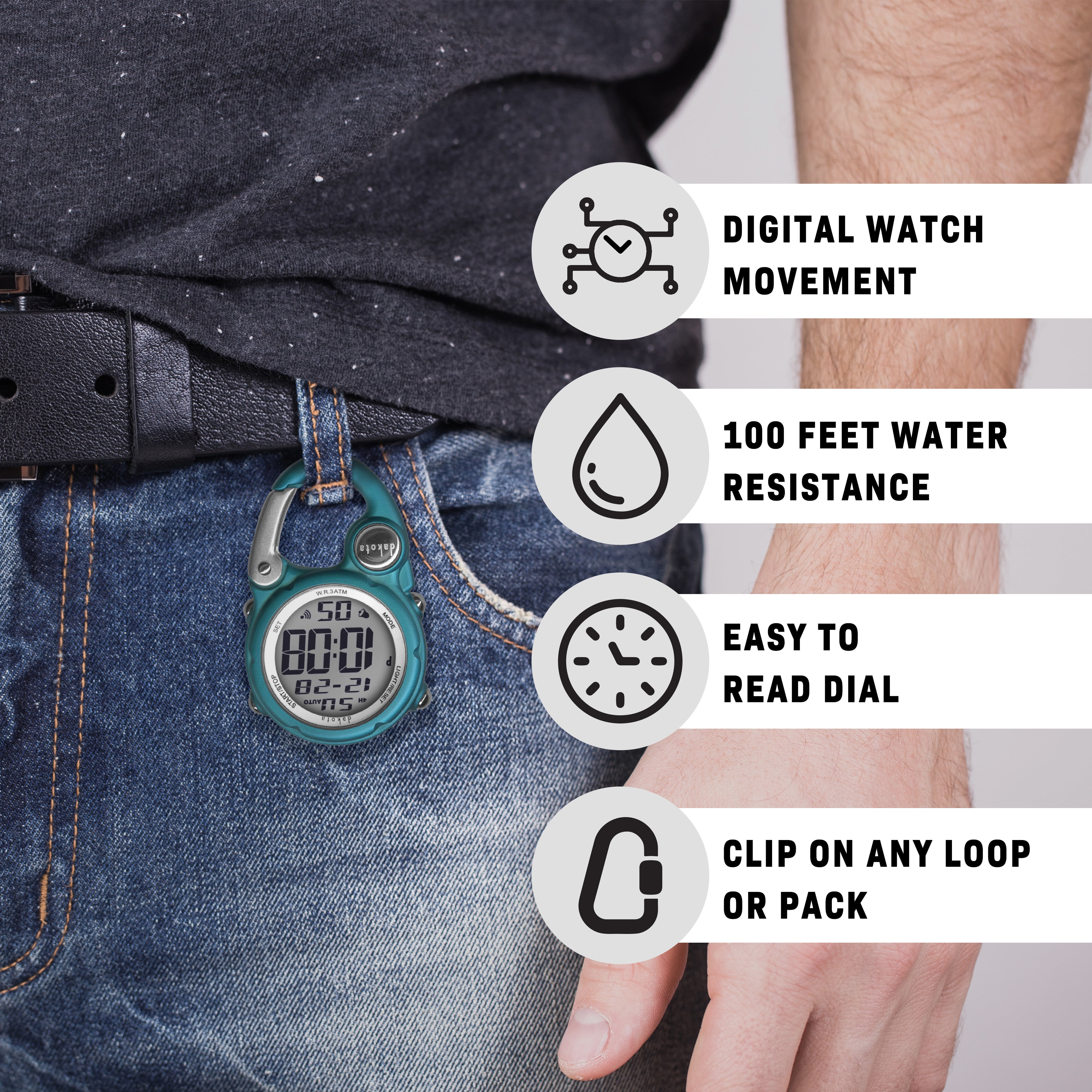 Dakota Digital Clip Mini Watch - Water Resistant - Aqua