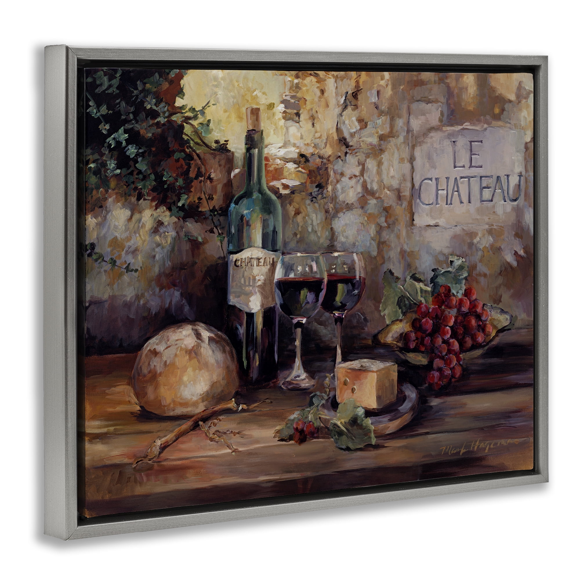 Stupell Industries Parisian Wine and Cheese Food & Beverage Painting Gray Floater Framed Canvas Art Print Wall Art, 21 x 17