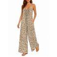 thumbnail image 2 of Women'S Casual Sleeveless Jumpsuits Light Brown Leopard Spaghetti Strap Wide Leg Pants Rompers With Pockets, 2 of 7