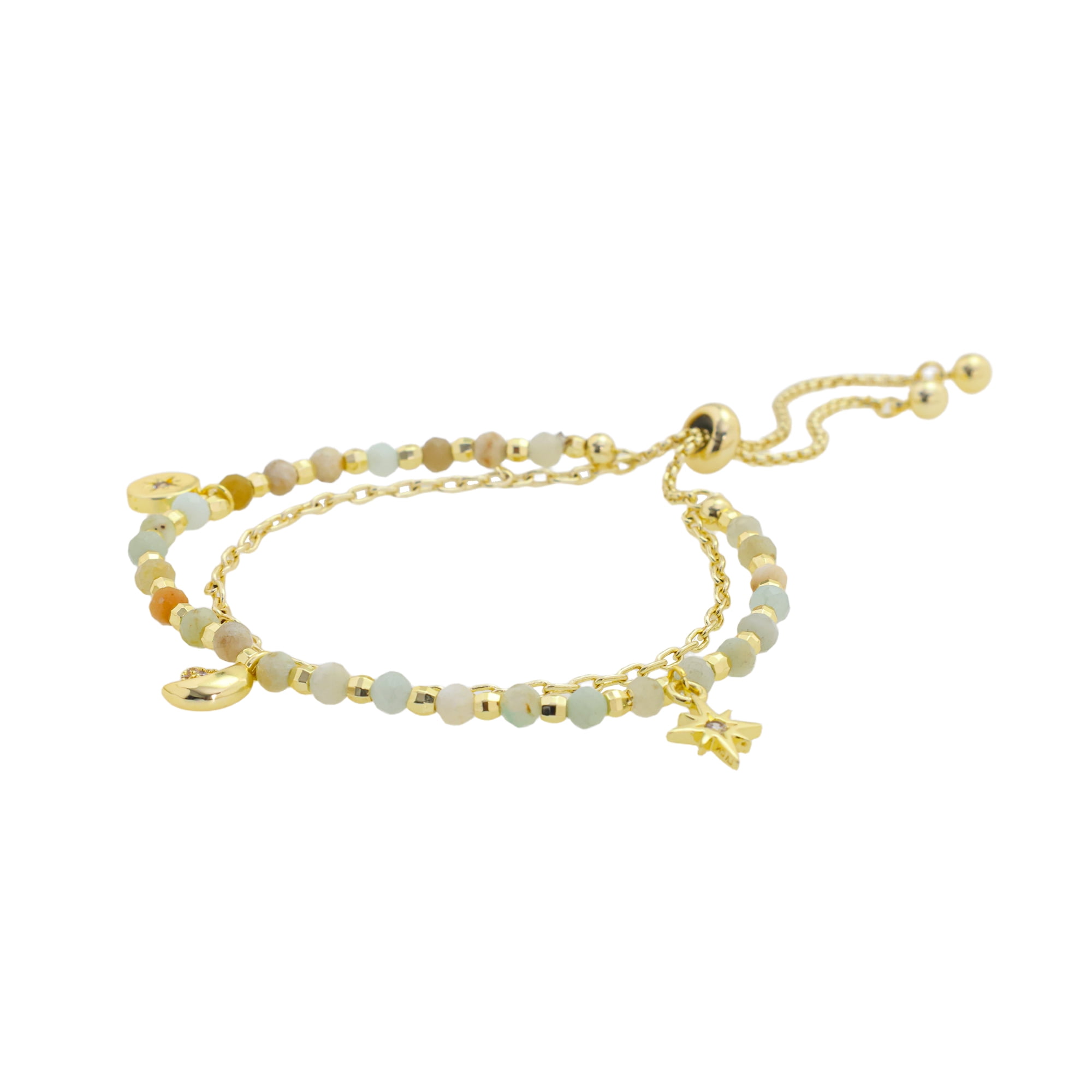 Believe by Brilliance Women's 14Kt Gold Flash Plated Amazonite Beaded Charm Adjustable Bolo Bracelet