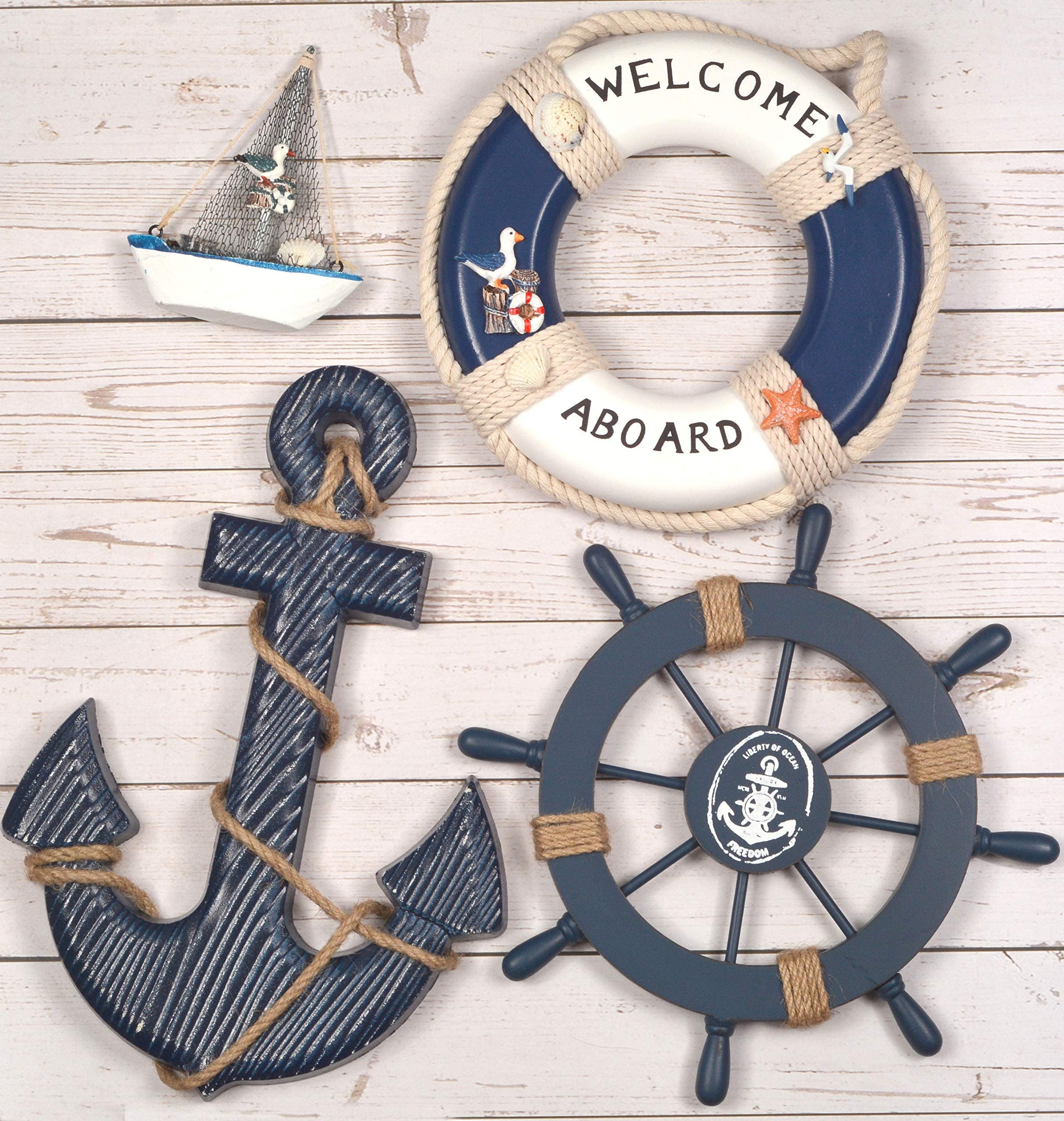 Nautical decor φ32cm wood Life Ring Beach Home Pub Store WELCOME Sign Plaques