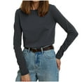thumbnail image 2 of Wancir Womens Long Sleeve Stretch Crewneck Ribbed T-Shirt Fitted Casual Basic Tops, 2 of 5