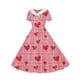 thumbnail image 5 of Vestido de manga corta con cuello en V para niña, estampado de manga corta, falda con cuello doblado y cintura mediana y grande, de poliéster., 5 of 6