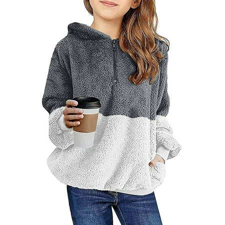 

TUOBARR Toddler Grils Fleece Outwear Boys Zipper Thick Kids Warm Hooded Coat Gray(3-9Years)