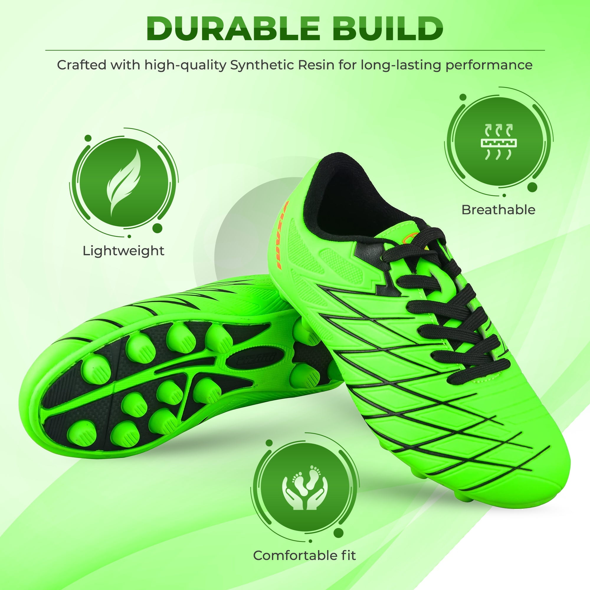 Vizari Boca Firm Ground Soccer Cleats for Kids & Youth – Lightweight, Durable, Comfortable Shoes with Traction & Padded Heel - Green/Black, 8