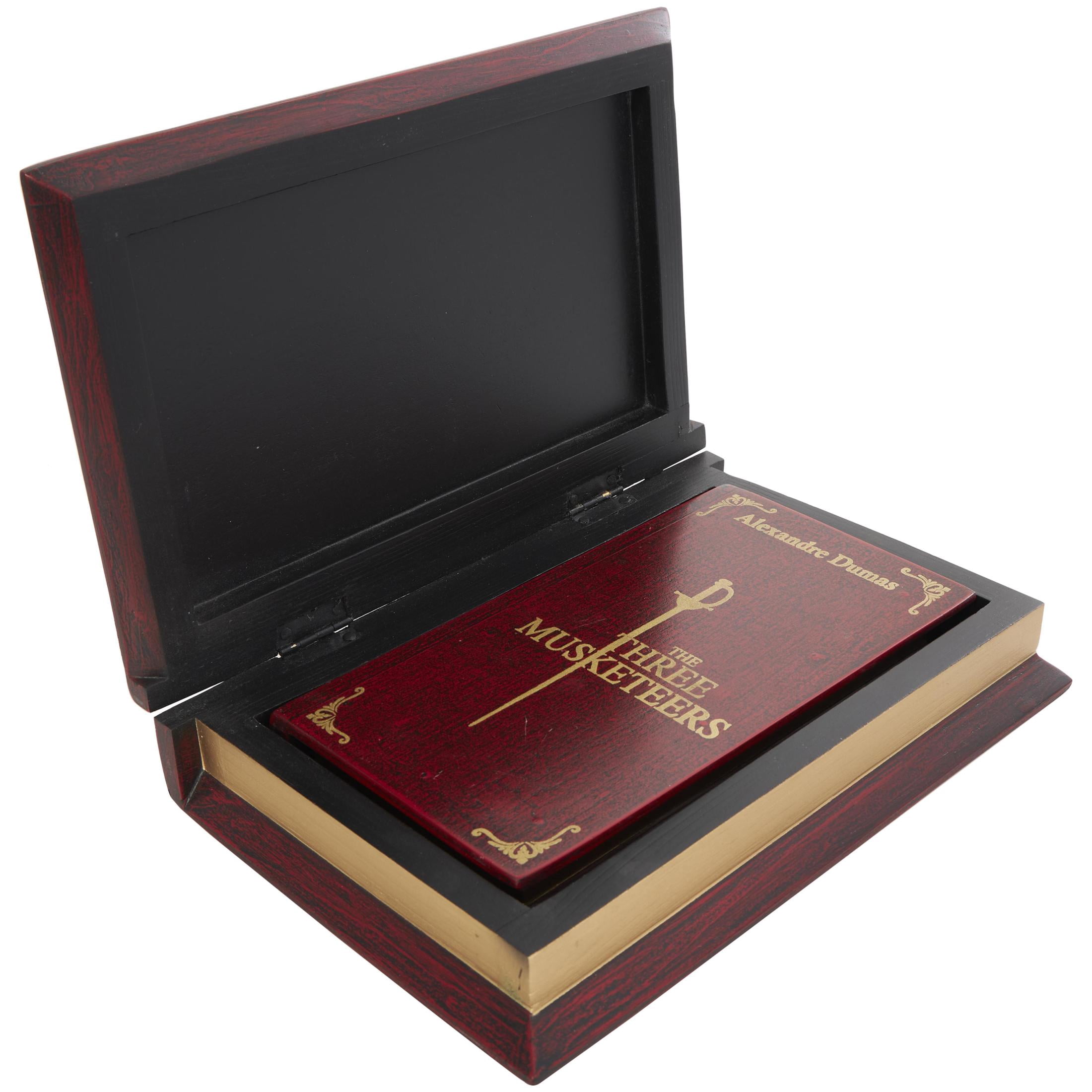 DecMode "The Three Musketeers" Faux Book Storage Red Mango Wood Decorative Box with Gold Accents, 2 Count