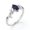 thumbnail image 4 of JeenMata Botanical Design - 1 Carat Pear Cut Lab Created Alexandrite - 4 Prong Engagement Ring - 18K White Gold Plating over Silver, 4 of 6