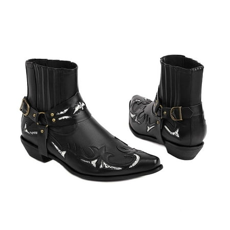 

Tejiojio Clearance Fashion Large Size Winter Western Boots For Men s Boots Embroidery Boots Mid Calf Chunky Heel Retro Pointed Boots