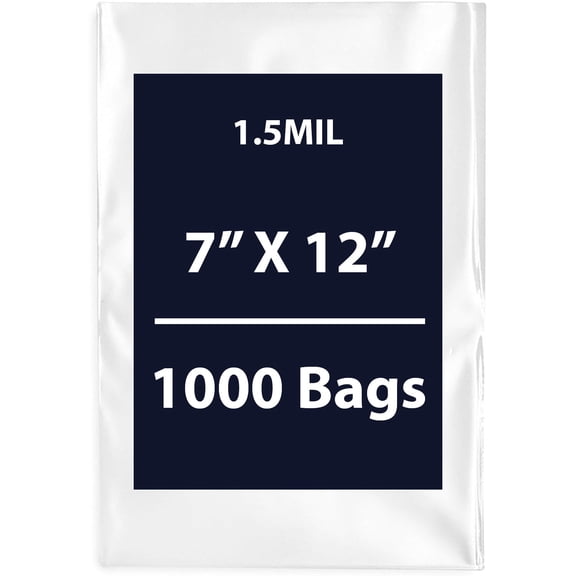Multiple Sizes Clear Flat Poly Bags - 7"x12" & (1000 Bags) 1.5Mil Flat Open Top Plastic Packaging Packing | Flexible and Durable Plastic Bags | Low-Density Polyethylene (LDPE)