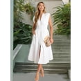 thumbnail image 5 of Women's Smocked Zip Front Cap Sleeve Dress 100% Polyester Sheer Bodice Unlined Easy Fit Everyday Wear Elegant Chic, 5 of 15