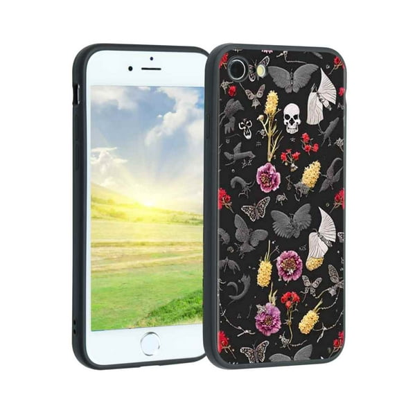 Compatible with iPhone SE 2022 Phone Case, Magical-black-cats-Witchy-Skulls-4 Case Silicone Protective for Teen Girl Boy Case for iPhone SE 2022