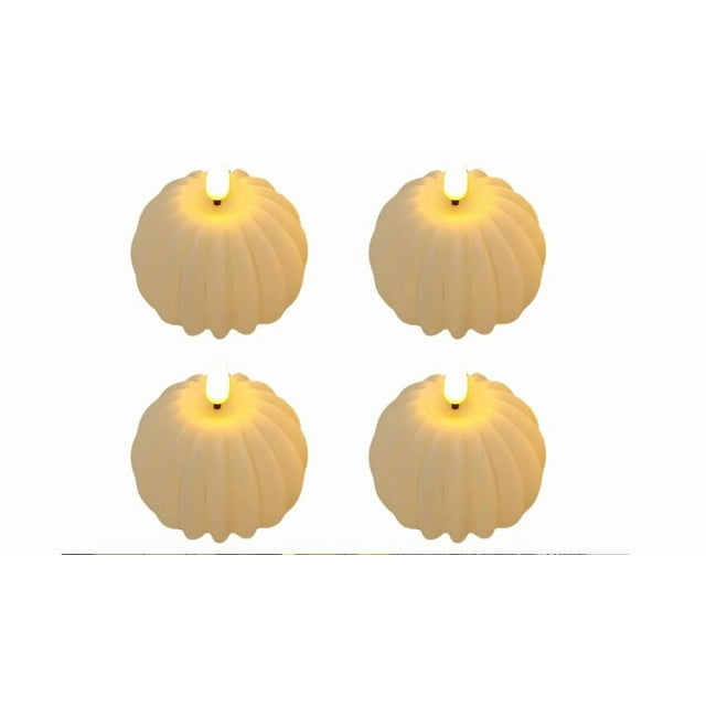YSTIANN 4 Pack LED Pumpkin Candles - Battery Operated Flameless Halloween Lights with Realistic Flickering Flame, Fall Decor for Home Table Centerpiece Party (Pumpkin) WJ94-2789
